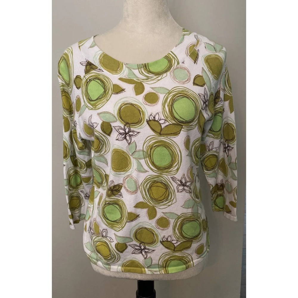 Talbot Womens Spring Sweater Women's Petite  Medium Graphic Print 3/4 Sleeves